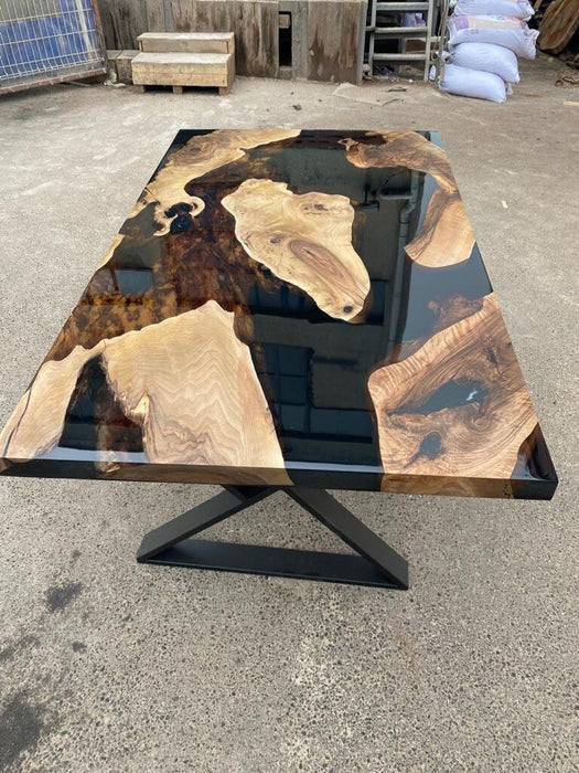 Walnut Dining Table, Epoxy Dining Table, Epoxy Dining Table, Custom 60” x 36” Walnut Black Table, Epoxy Resin Table for Amber B