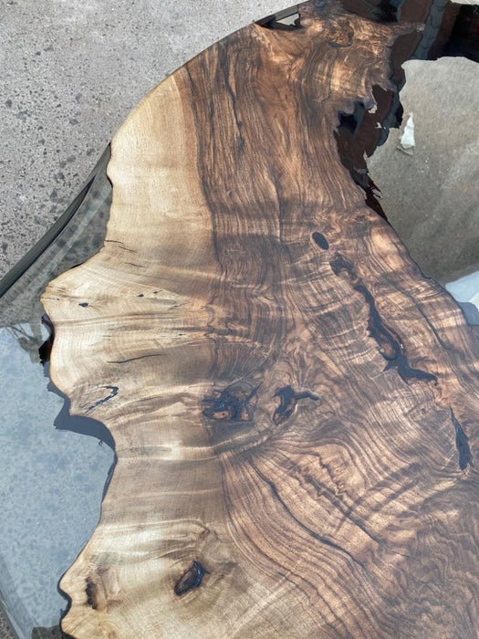 Epoxy Custom Coffee Table, Unique Coffee Table, 48” Diameter Round Walnut Table, Smokey Gray Epoxy Irregular Table, Custom Order for Mary