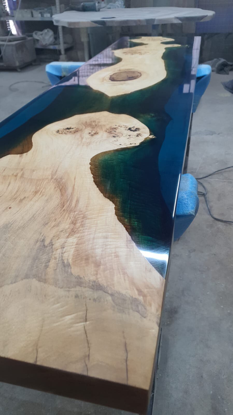 Poplar Table, Custom 70” x 17” Poplar Sea Blue Table, River Epoxy Bench, Live Edge Table, River Table, Custom Order for Heather E