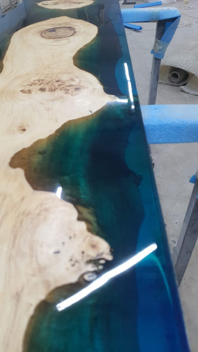 Poplar Table, Custom 70” x 17” Poplar Sea Blue Table, River Epoxy Bench, Live Edge Table, River Table, Custom Order for Heather E