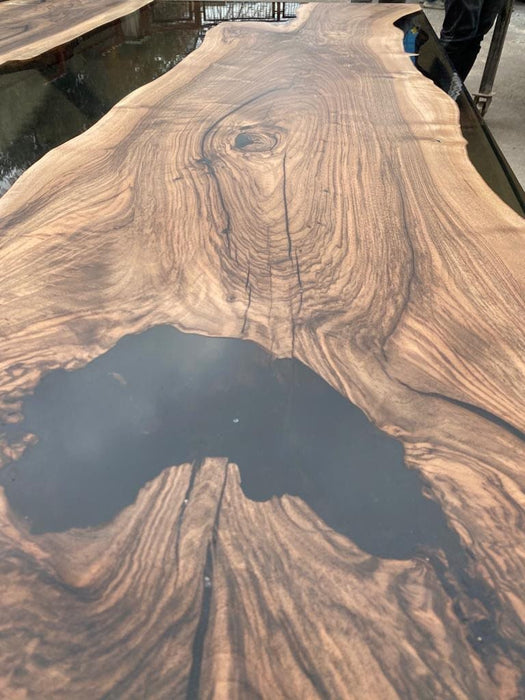 River Table, Live Edge Table, Custom 90” x 50” Walnut Smokey Gray Table, Epoxy River Dining Table, Custom Order for Raidermari