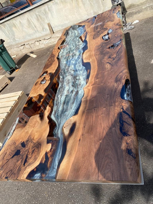 Epoxy Table, Epoxy Dining Table, Epoxy Resin Table, Custom 96” x 40” Walnut Wood Gray Table, Marble Affect Epoxy Table, Order for Cathy,