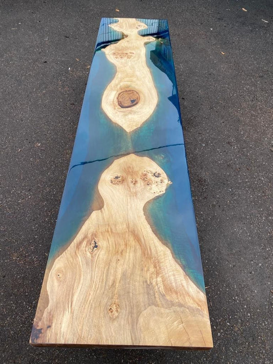 Epoxy Bench, Handmade Epoxy Bench, Live Edge Table, Custom 70” x 17” Poplar Sea Blue River Bench, Epoxy Bench, Custom Order for Heather E