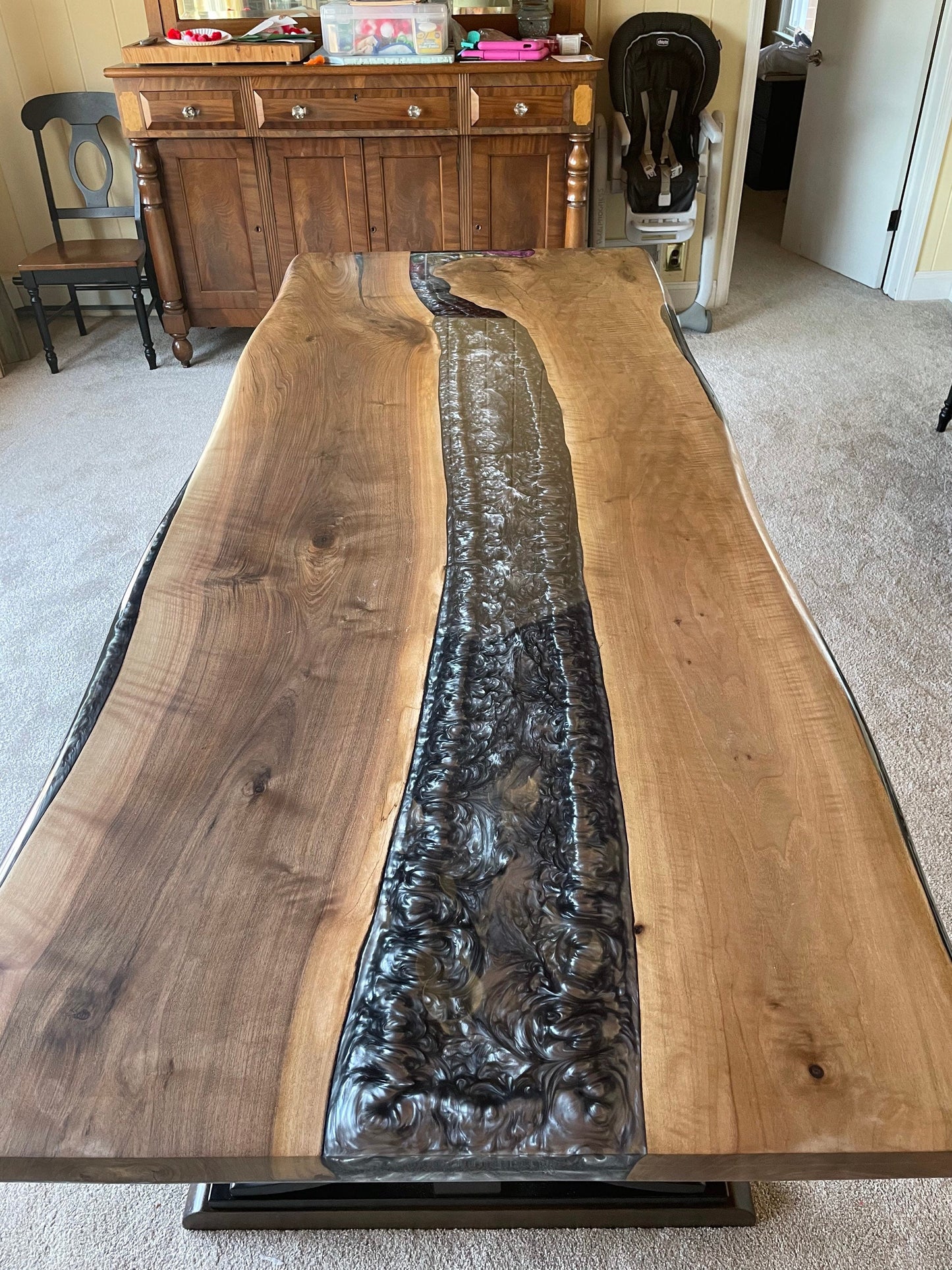 Epoxy Resin Table, Live Edge Table, River Table, Custom 96” x 40” Walnut Wood Metallic Gray Table, Epoxy Dining Table, Custom Order for Eric