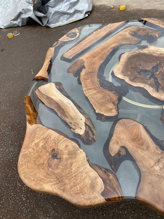 Round Dining Table, Custom 60” Diameter Round Walnut Table, Clear Epoxy Table, Epoxy Resin Table, Custom  Order for Brenne