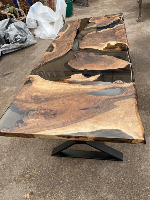 Clear Epoxy Table, Live Edge Table, Custom 96” x 40” Walnut Smokey Gray Table, Epoxy River Table, Custom Order for Jessica B