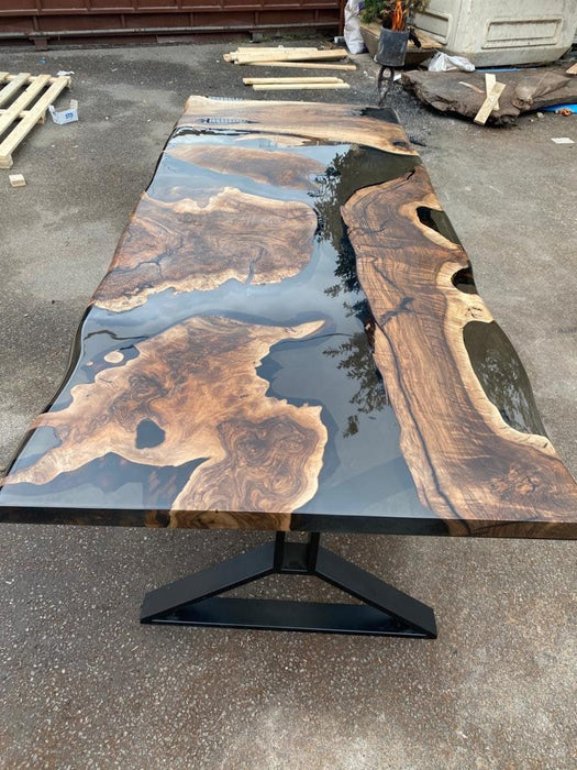 Clear Epoxy Table, Live Edge Table, Custom 96” x 40” Walnut Smokey Gray Table, Epoxy River Table, Custom Order for Jessica B