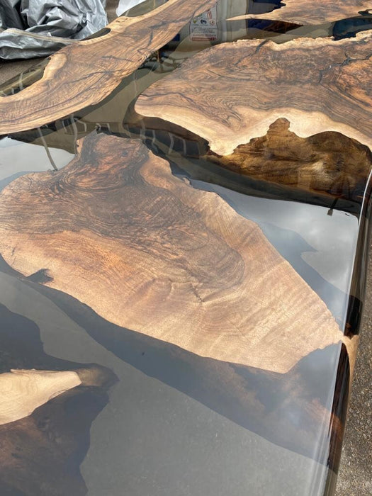 Clear Epoxy Table, Live Edge Table, Custom 96” x 40” Walnut Smokey Gray Table, Epoxy River Table, Custom Order for Jessica B