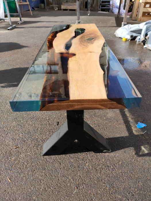 Handmade Clear Epoxy Table, Custom 58” x 17” Walnut Table, Clear Epoxy Bench, Live Edge Table, Custom  Order for Corsetti