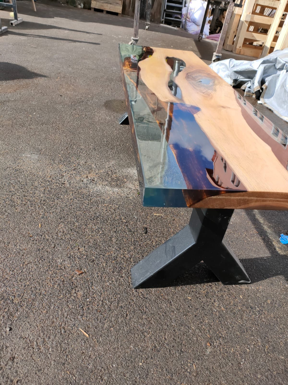 Handmade Clear Epoxy Table, Custom 58” x 17” Walnut Table, Clear Epoxy Bench, Live Edge Table, Custom  Order for Corsetti