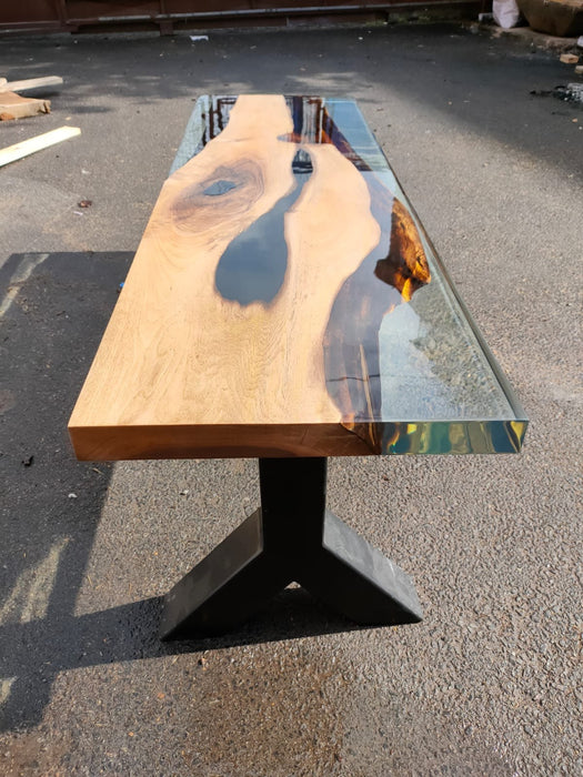 Handmade Clear Epoxy Table, Custom 58” x 17” Walnut Table, Clear Epoxy Bench, Live Edge Table, Custom  Order for Corsetti