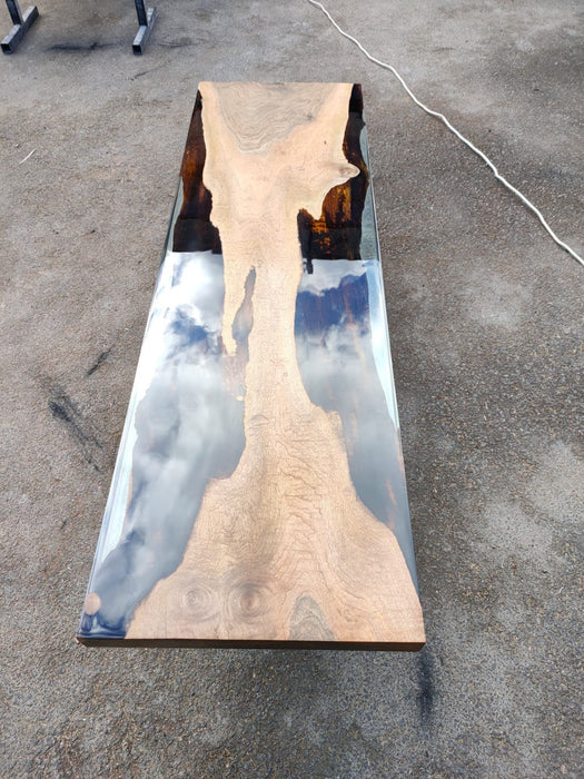 Walnut Epoxy Table, Custom 58” x 17” Walnut Smokey Table, Epoxy River Bench, Live Edge Table, Custom Order for Corsetti