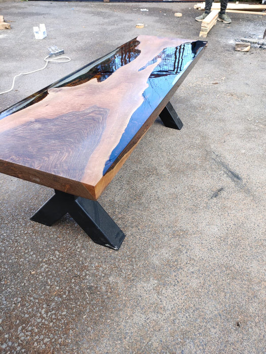 Walnut Epoxy Table, Custom 58” x 17” Walnut Smokey Table, Epoxy River Bench, Live Edge Table, Custom Order for Corsetti