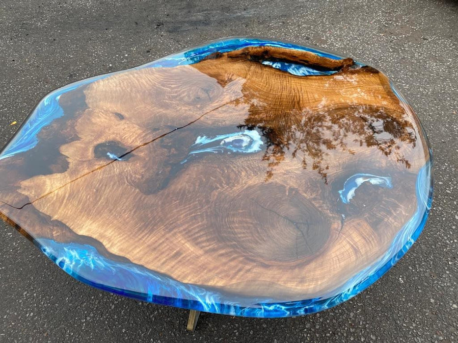 Round Dining Table, Epoxy Dining Table, Epoxy Resin Table, Custom 35” Diameter Round Shiny Table, Blue Epoxy Coffee, Table Order for Peter