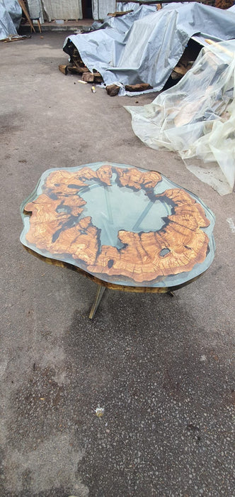 Olive Wood Table, Epoxy Dining Table, Epoxy Resin Table, Custom 48” Round Table, Olive Wood Clear Epoxy Table, Custom Order for Kim