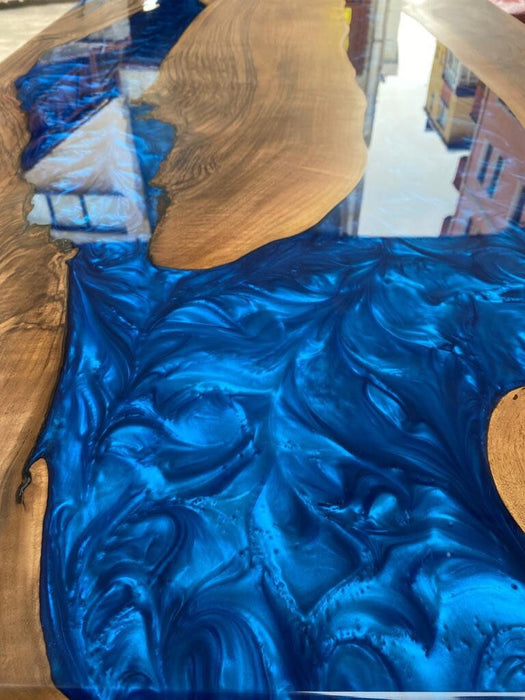 Epoxy Table, Epoxy Dining Table, Walnut Epoxy River Table, Custom 80” x 38” Walnut Metallic Blue Epoxy River Table, Order for Jessica