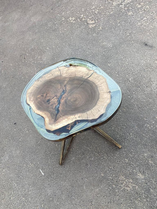 Walnut Dining Table, Epoxy Coffee Table, Custom 28” x 24” Round Irregular Round Table, Walnut Clear Epoxy Table, Custom Coffee Table