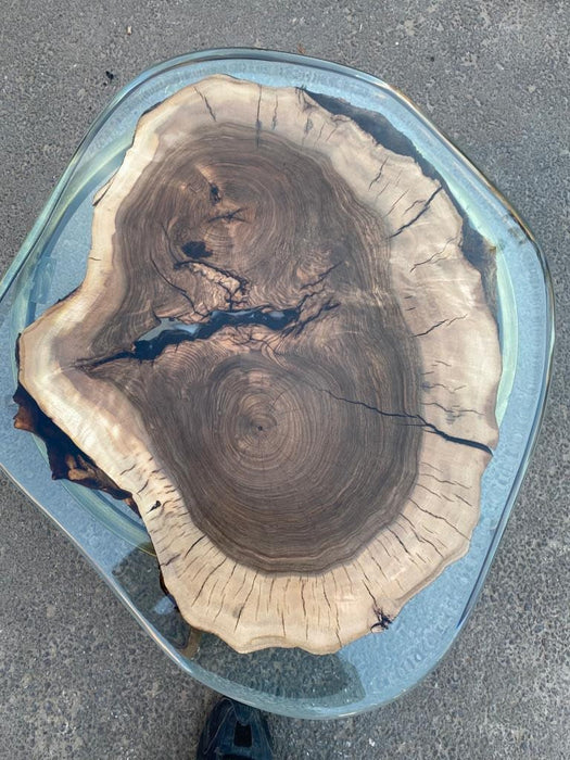 Walnut Dining Table, Epoxy Coffee Table, Custom 28” x 24” Round Irregular Round Table, Walnut Clear Epoxy Table, Custom Coffee Table