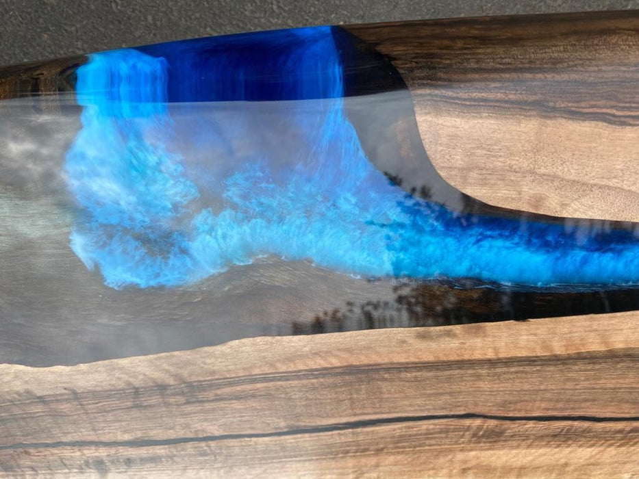 Handmade Epoxy Table, Live Edge Table, Epoxy Table, Custom 85” x 16” Walnut Wood Deep Blue and Turquoise, White Epoxy Table for Denny