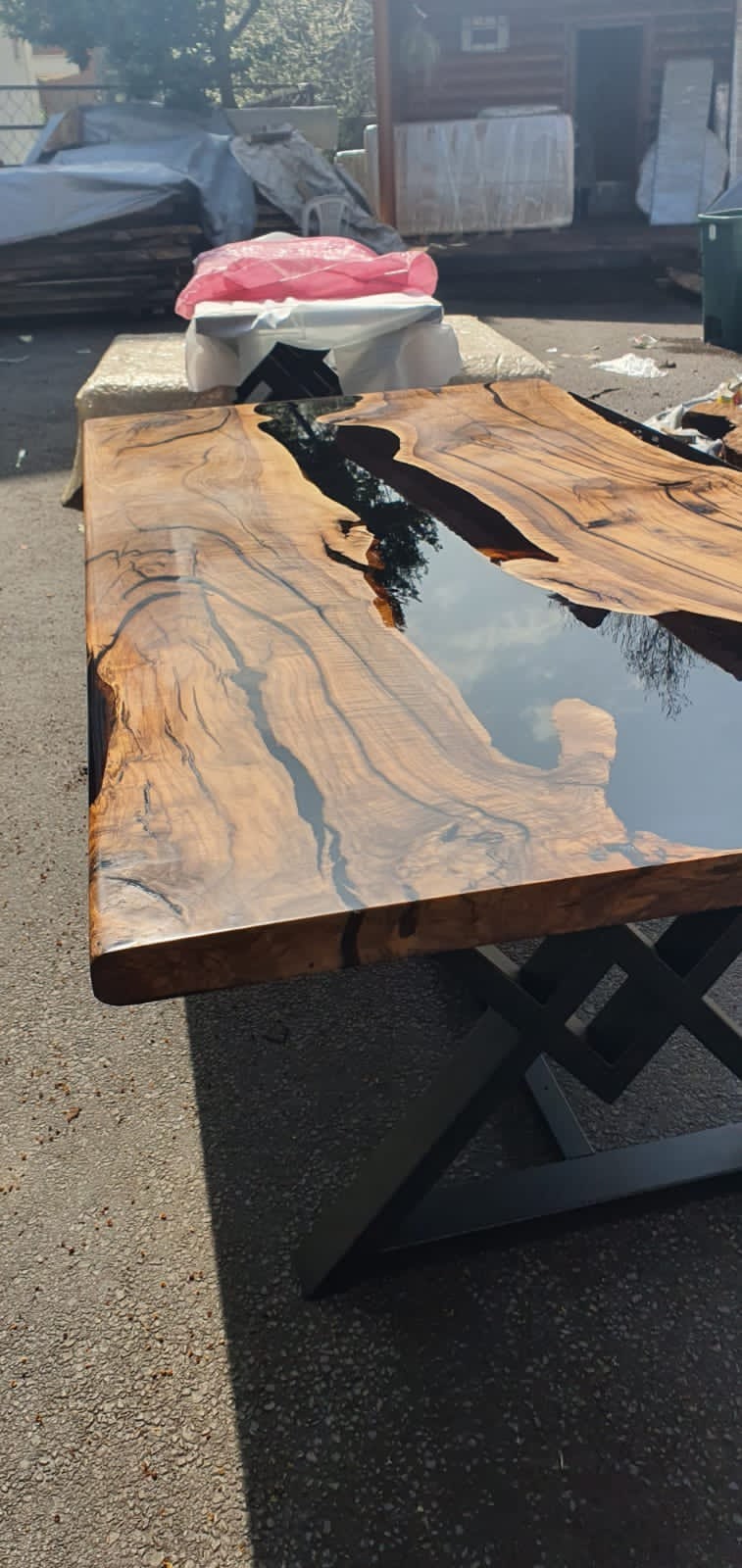 Epoxy Table, Epoxy Dining Table, Walnut Epoxy River Table, Custom 84” x 42" Walnut Black Epoxy River Table Order for Garrett