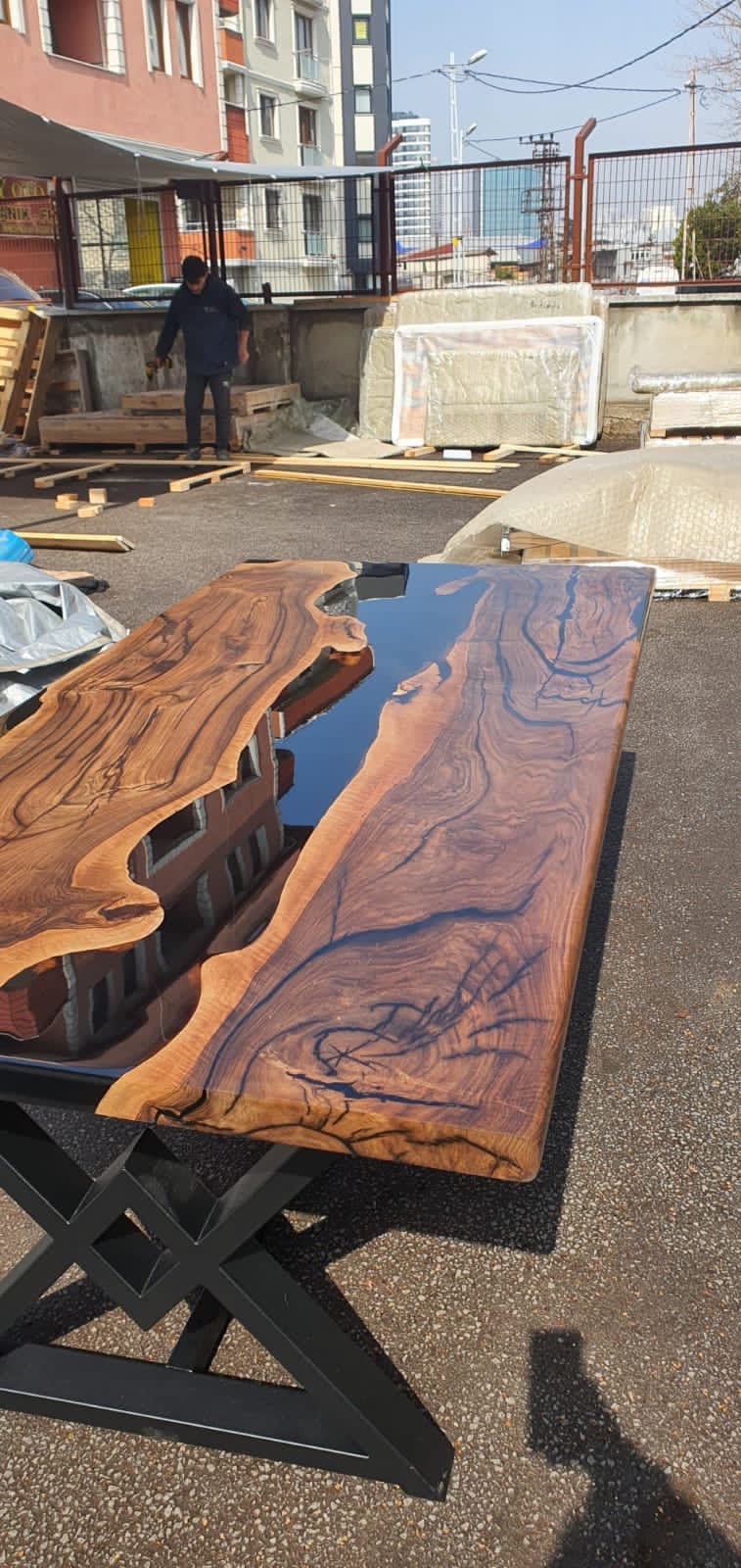 Epoxy Table, Epoxy Dining Table, Walnut Epoxy River Table, Custom 84” x 42" Walnut Black Epoxy River Table Order for Garrett