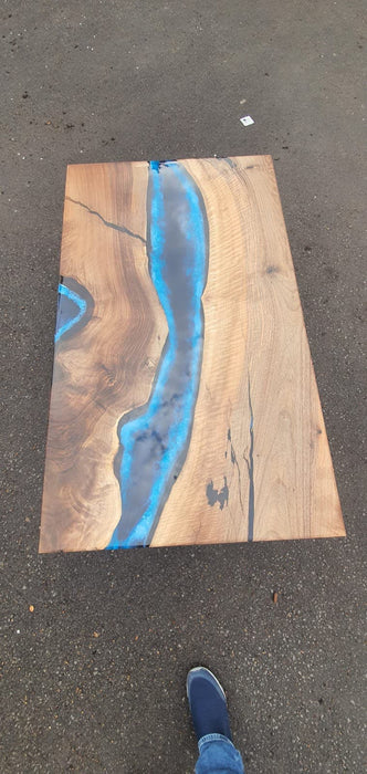 Live Edge Table, Epoxy Dining Table, Epoxy Resin Table, Custom 48” x 28” Walnut Deep Blue and Turquoise, White Epoxy Coffee, Table for Ngh
