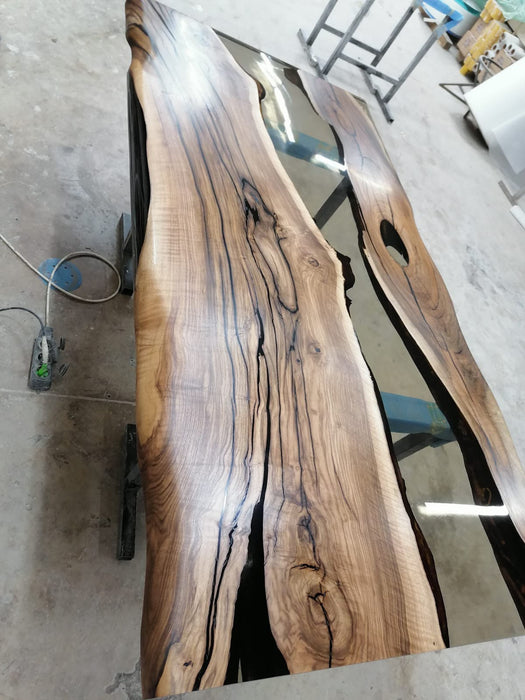 Walnut Dining Table, Epoxy Dining Table, Epoxy Resin Table, Custom 76” x 38” Walnut Smokey Gray Table, River Dining Table, Order for Yaneth