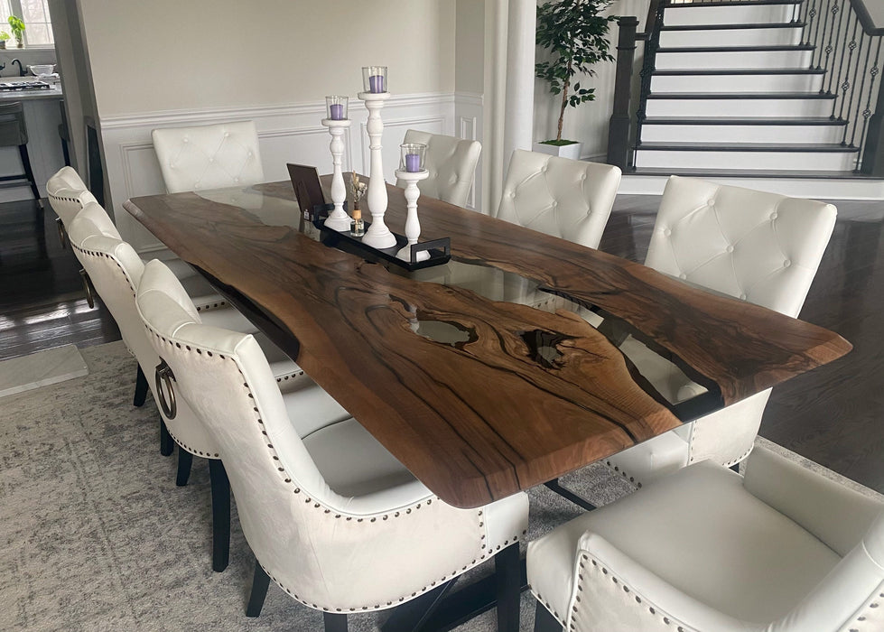 Handmade Epoxy Table, Clear Epoxy Table, Custom 96” x 42” Walnut Smoke Gray Table, Epoxy River Table, Custom Order for Daniella S