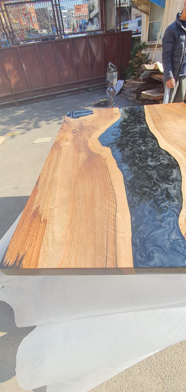 Live Edge Table, Epoxy Dining Table, Epoxy Resin Table, Custom 48” x 36” Walnut Metallic Gray Table, Epoxy River Table, Order for Tom Ryan