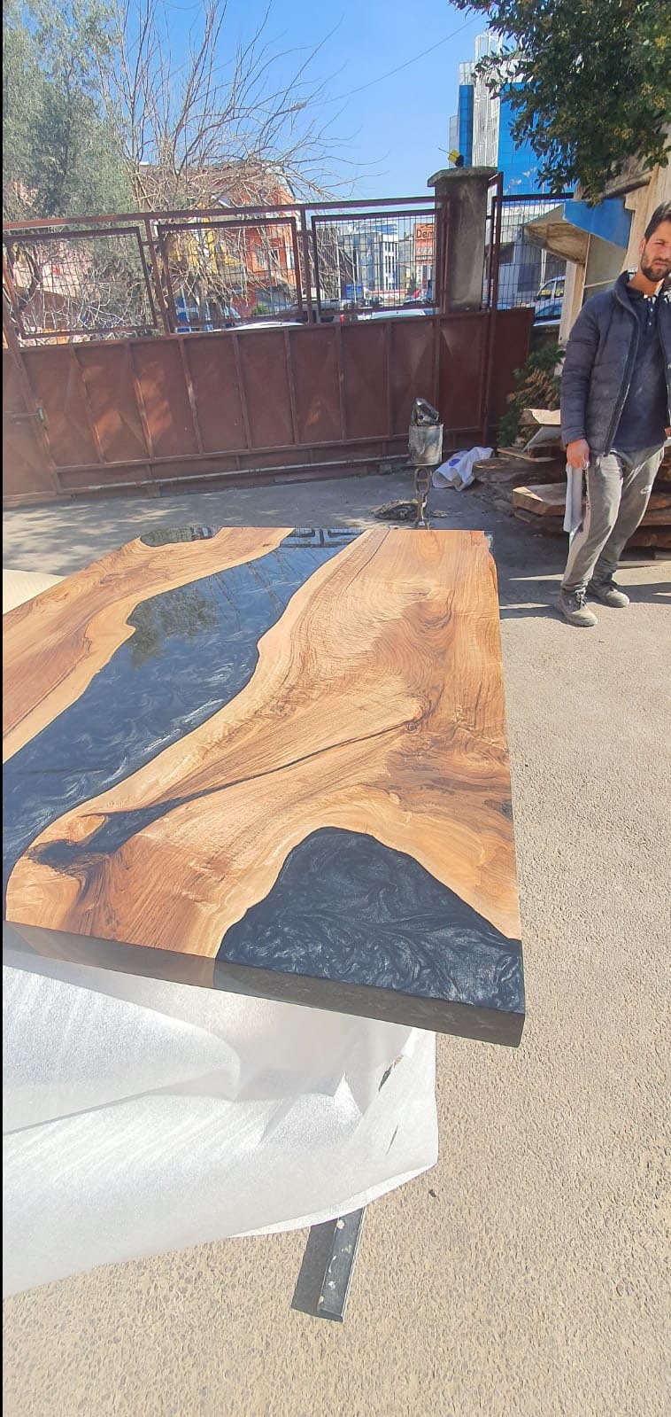 Live Edge Table, Epoxy Dining Table, Epoxy Resin Table, Custom 48” x 36” Walnut Metallic Gray Table, Epoxy River Table, Order for Tom Ryan