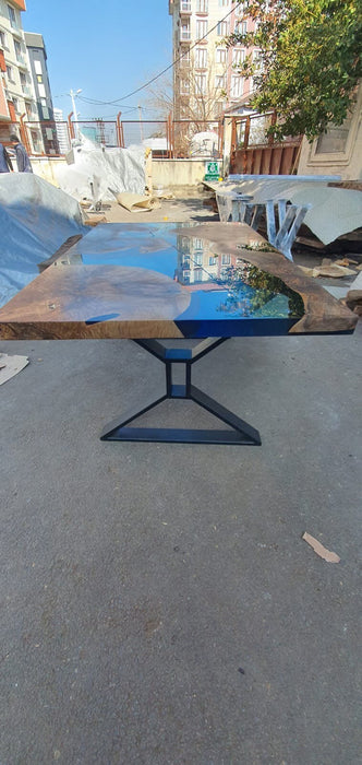 Handmade Epoxy Table, Epoxy Table, Epoxy Dining Table, Custom 60” x 36” Walnut Transparent Sky Blue Dining Table, Custom Order for Debbie A
