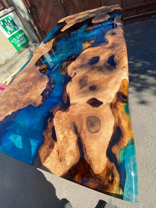 Epoxy Table, Epoxy Dining Table, Walnut Epoxy Table, Custom 72” x 36” Walnut Blue Turquoise Epoxy River Dining Table Order for Poom