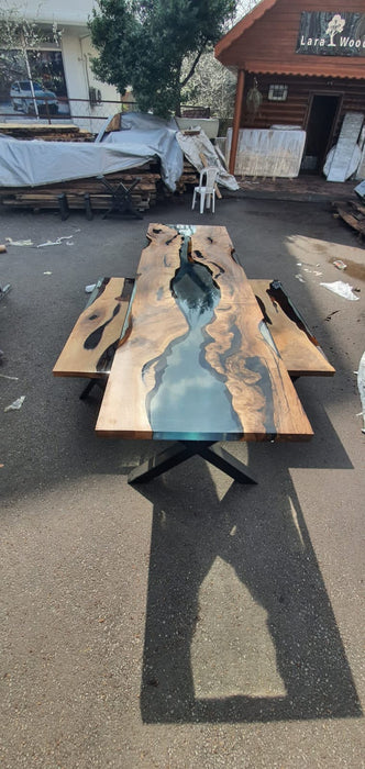 Epoxy Table, Epoxy Dining Table, Walnut Epoxy River Table, Custom 115” x 32” Walnut Epoxy River Table, Order for Corsetti