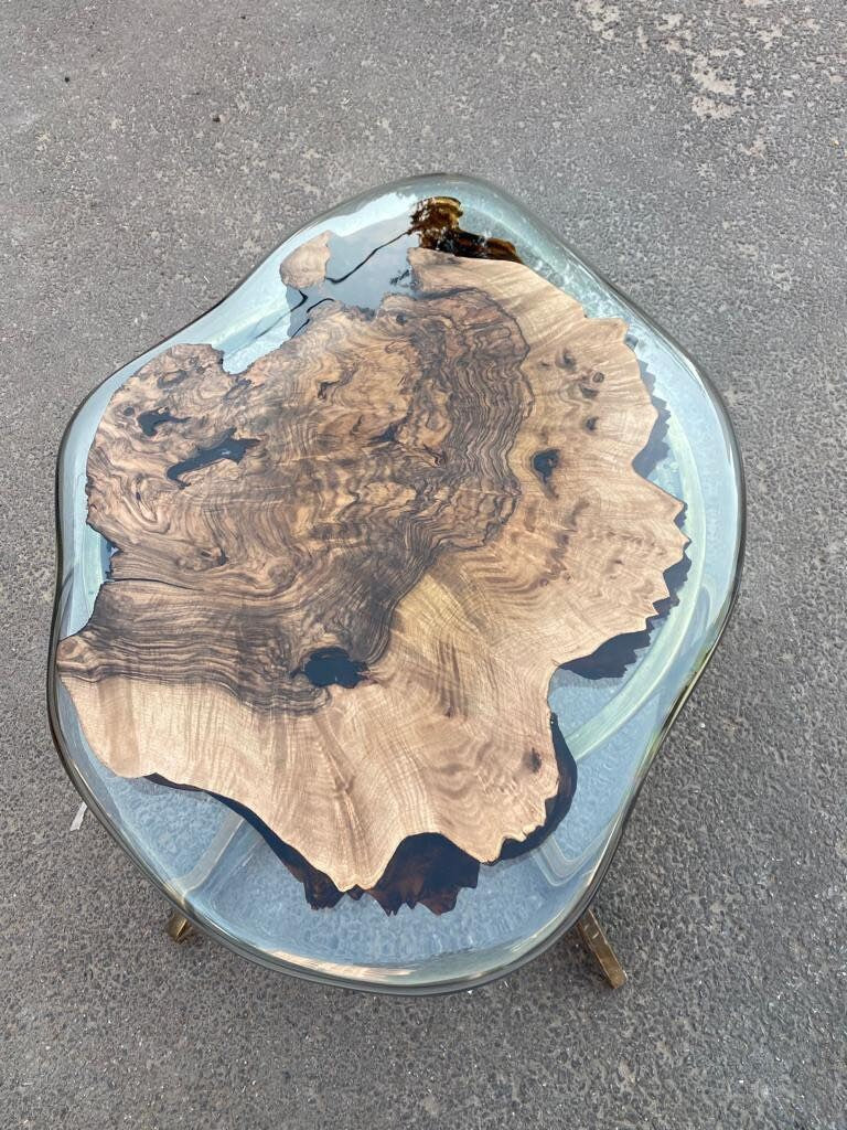 Round Dining Table, Epoxy Coffee Table, Custom 32” x 26” Round Table, Walnut Clear Epoxy Table, Epoxy Coffee Table