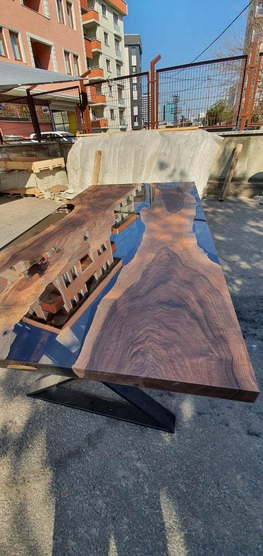 River Table, Epoxy Resin Table, Live Edge Table, Custom 96” x 50” Walnut Smokey Gray Table, Epoxy River Table, Custom Order for Maritza