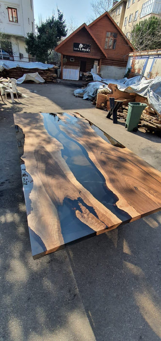 River Table, Epoxy Resin Table, Live Edge Table, Custom 96” x 50” Walnut Smokey Gray Table, Epoxy River Table, Custom Order for Maritza