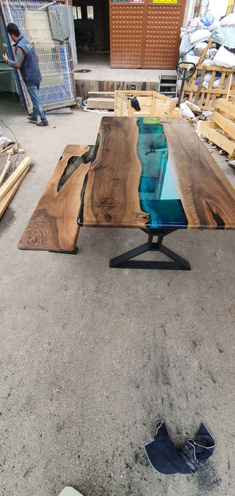 Walnut Dining Table, Live Edge Table, Custom 80” x 42” Walnut Sea Blue and Turquoise Green Table, Epoxy River Dining Table, Order for Patel