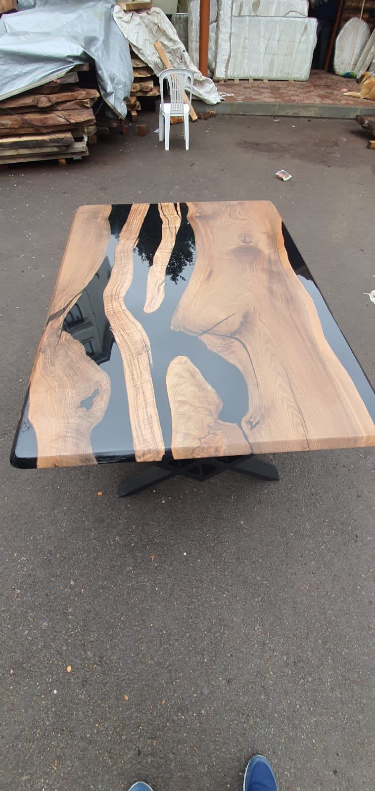 Epoxy Resin Table, Epoxy Dining Table, Walnut Epoxy River Table, Custom 66” x 48”  Walnut Black Dining Table, Custom Order for Britain L