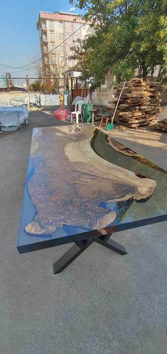 Walnut Dining Table, Live Edge Table, Epoxy Table, Epoxy Dining Table, Custom 84” x 36” Walnut Smokey Gray Table, Custom for Laura W