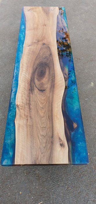 Live Edge Table, Epoxy Table, Epoxy Dining Table, Custom 62” x 17” Walnut Blue Turquoise Epoxy Table, River Dining Bench, Order for Poom