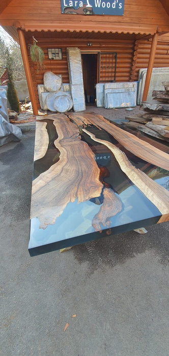Exquisite Epoxy Creations: Handcrafted Custom Tables for Your Unique Space! Custom 96” x 40” Walnut Smokey Gray Epoxy Table, Order for Jayde