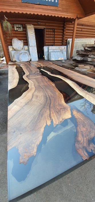 Exquisite Epoxy Creations: Handcrafted Custom Tables for Your Unique Space! Custom 96” x 40” Walnut Smokey Gray Epoxy Table, Order for Jayde