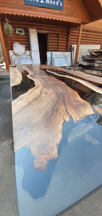 Exquisite Epoxy Creations: Handcrafted Custom Tables for Your Unique Space! Custom 96” x 40” Walnut Smokey Gray Epoxy Table, Order for Jayde