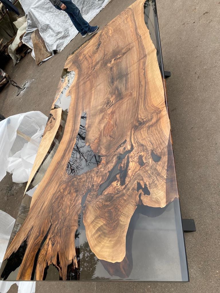 Epoxy Table, Epoxy Dining Table, Walnut Epoxy River Table, Custom 96” x 48” Walnut Smokey Gray Epoxy River Table Order for Neetu