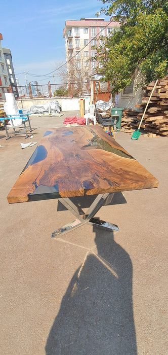 Walnut Dining Table, Epoxy Dining Table, Epoxy Resin Table, Custom 80” x 36” Walnut Smokey Gray Table, River Dining Table, Order for Felicia