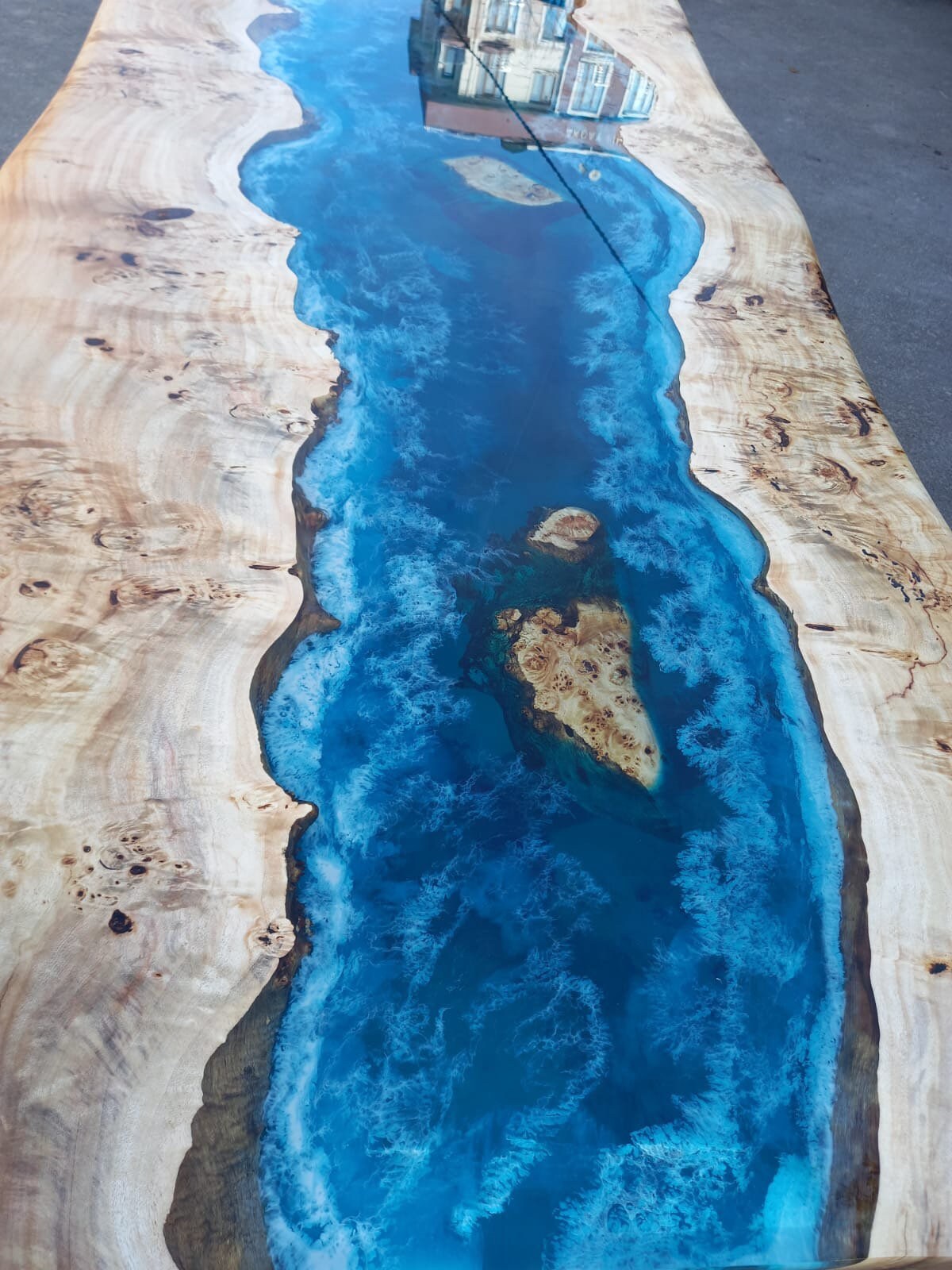 Handmade Epoxy Table, Custom 96” x 42”  Poplar Wood Blue, Turquoise and White Waves Table, Epoxy River Dining Table, Order for Carolyn U