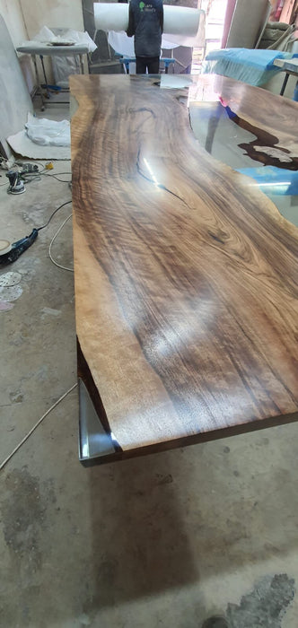 Live Edge Table, Epoxy Dining Table, Epoxy Resin Table, Custom 98” x 47” Walnut Table, Clear Epoxy River Dining Table, Custom Order for