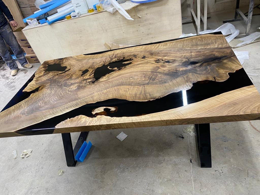 Epoxy Dining Table, Epoxy Resin Table, Custom 63” x 36” Walnut Black Epoxy Table, Handmade Dining Table Order for Sandy Mar