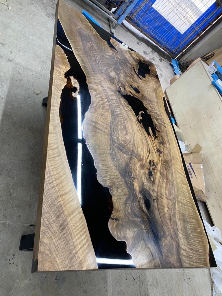 Epoxy Dining Table, Epoxy Resin Table, Custom 63” x 36” Walnut Black Epoxy Table, Handmade Dining Table Order for Sandy Mar