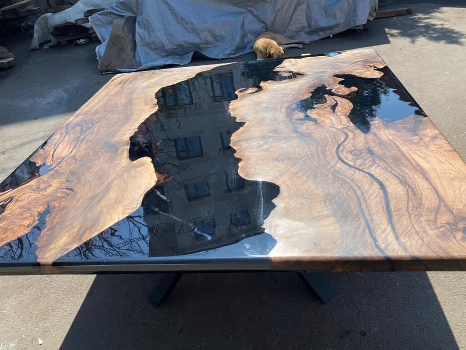 Epoxy Dining Table, Custom 65” x 65” Walnut Black Table, Epoxy Resin Table, Custom Order for Brandee